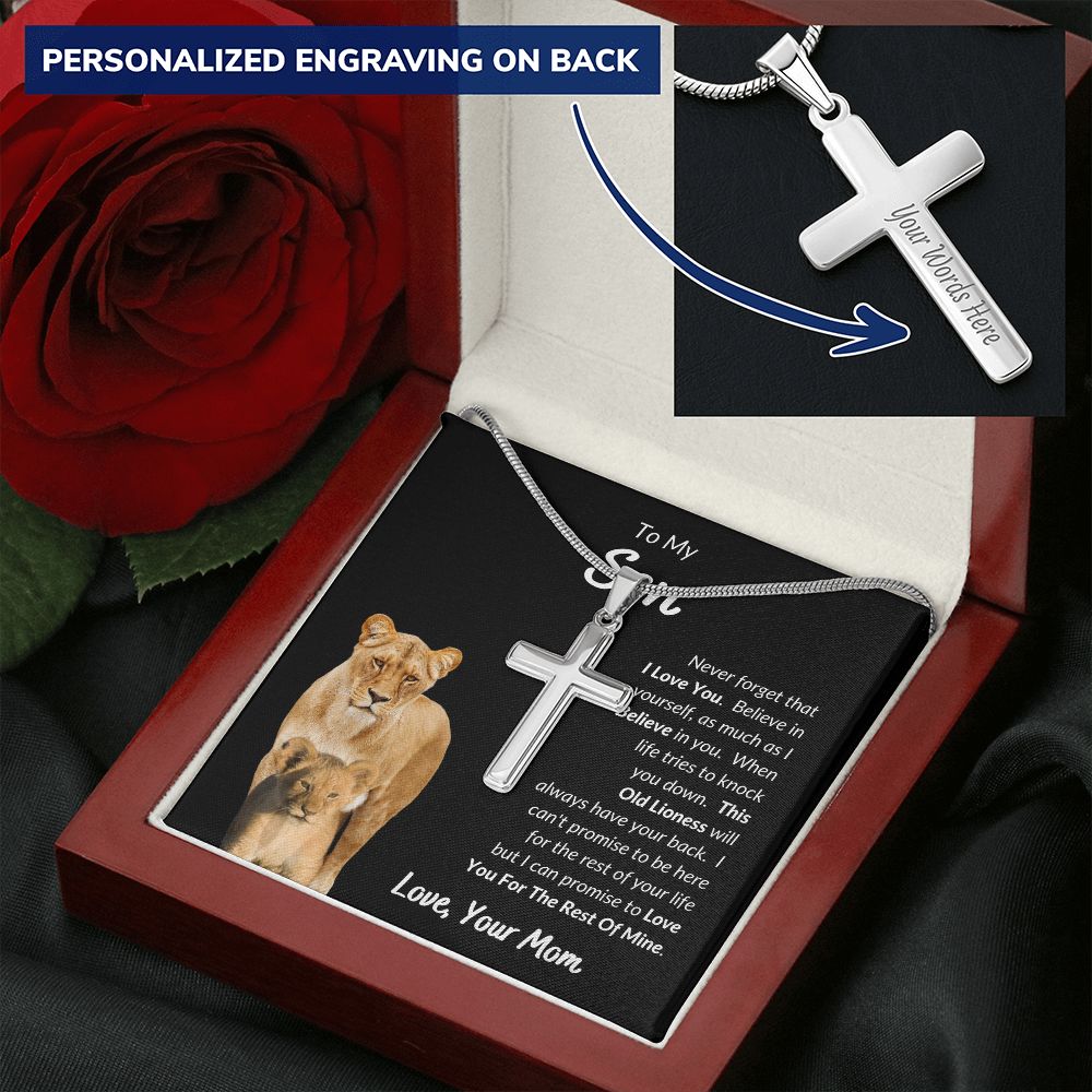 Mom - To My Son - I Love You - Personalized Cross Necklace - Son Gift from Mom - Birthday Gift  - Father's Day Gift from Mom - Grad Gift - Holiday Gift