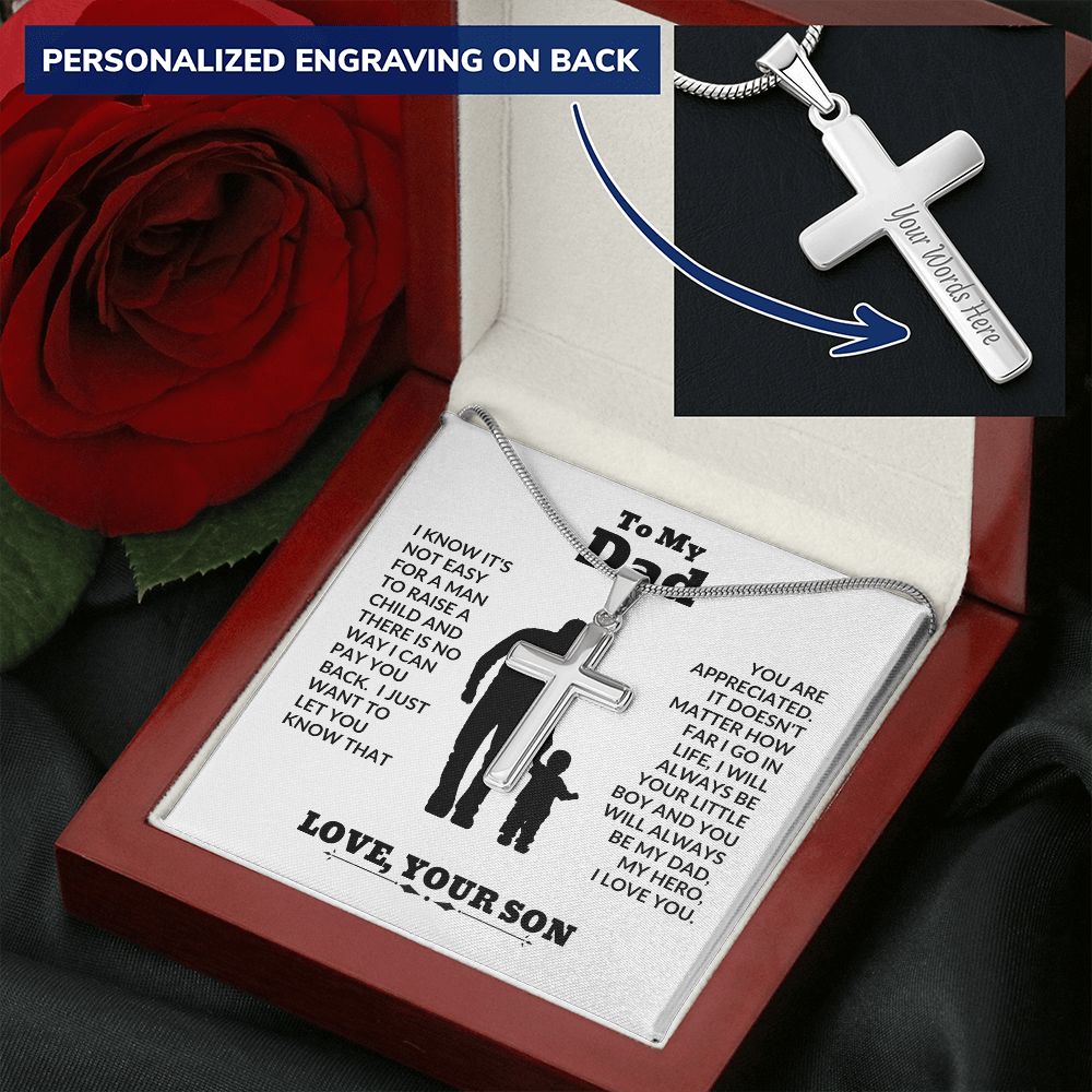 Son - To My Dad - Big Support - Personalized Cross Necklace - Son Gift - Birthday - Father's Day Gift from Mom - Grad Gift - Holiday Gift