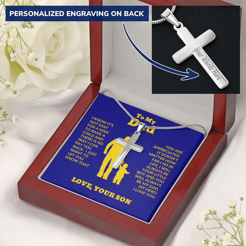 Son - To My Dad - Big Support - Personalized Cross Necklace - Dad Gift from Son - Father's Day Gift - Holiday Gift - Birthday Gift