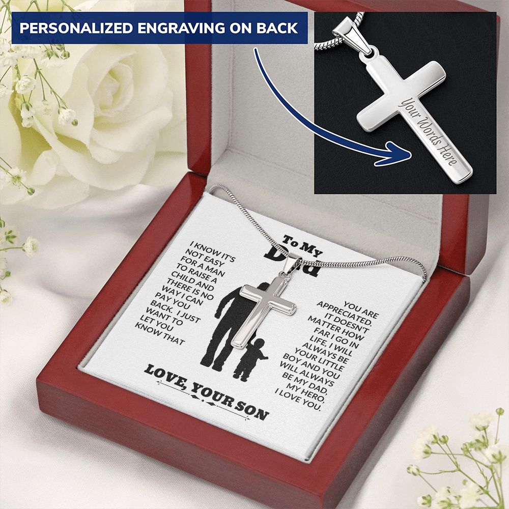 Son - To My Dad - Big Support - Personalized Cross Necklace - Son Gift - Birthday - Father's Day Gift from Mom - Grad Gift - Holiday Gift