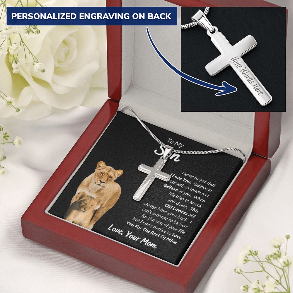 Mom - To My Son - I Love You - Personalized Cross Necklace - Son Gift from Mom - Birthday Gift  - Father's Day Gift from Mom - Grad Gift - Holiday Gift