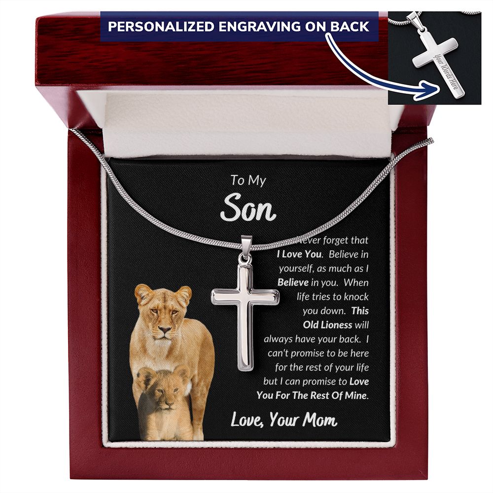Mom - To My Son - I Love You - Personalized Cross Necklace - Son Gift from Mom - Birthday Gift  - Father's Day Gift from Mom - Grad Gift - Holiday Gift