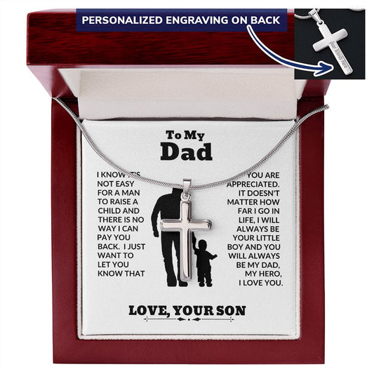 Son - To My Dad - Big Support - Personalized Cross Necklace - Son Gift - Birthday - Father's Day Gift from Mom - Grad Gift - Holiday Gift