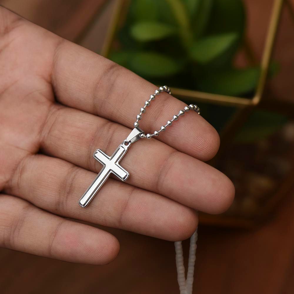 Dad - To My Son - Never Forget - Stainless Cross Necklace with Ball Chain - Son Gift - Birthday - Father's Day Gift from Dad - Grad Gift - Holiday Gift