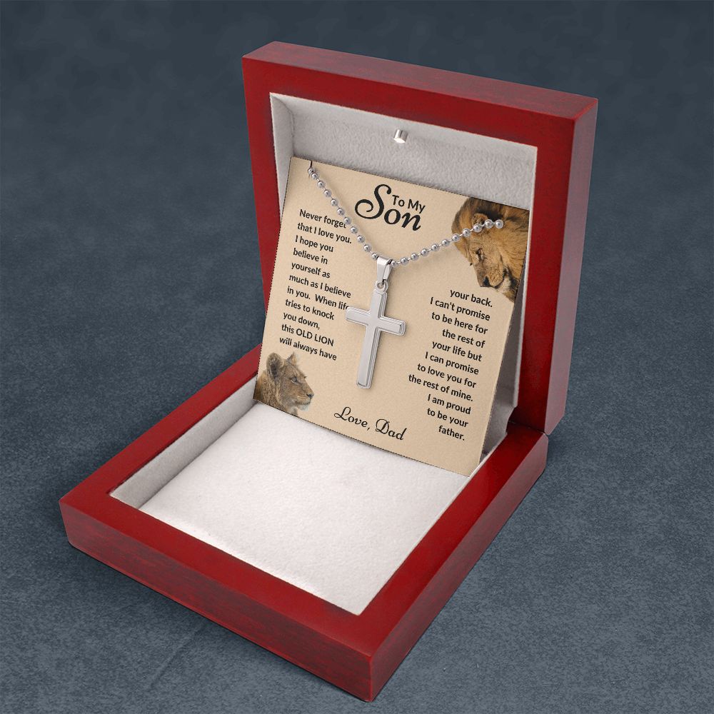 Dad - To My Son - This Old Lion - Stainless Cross Necklace with Ball Chain - Son Gift - Birthday - Father's Day Gift from Dad - Grad Gift - Holiday Gift