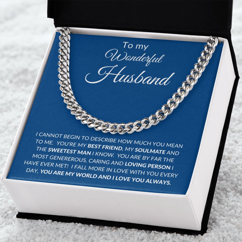 To My Wonderful Husband - You Are My World - Cuban Link Chain