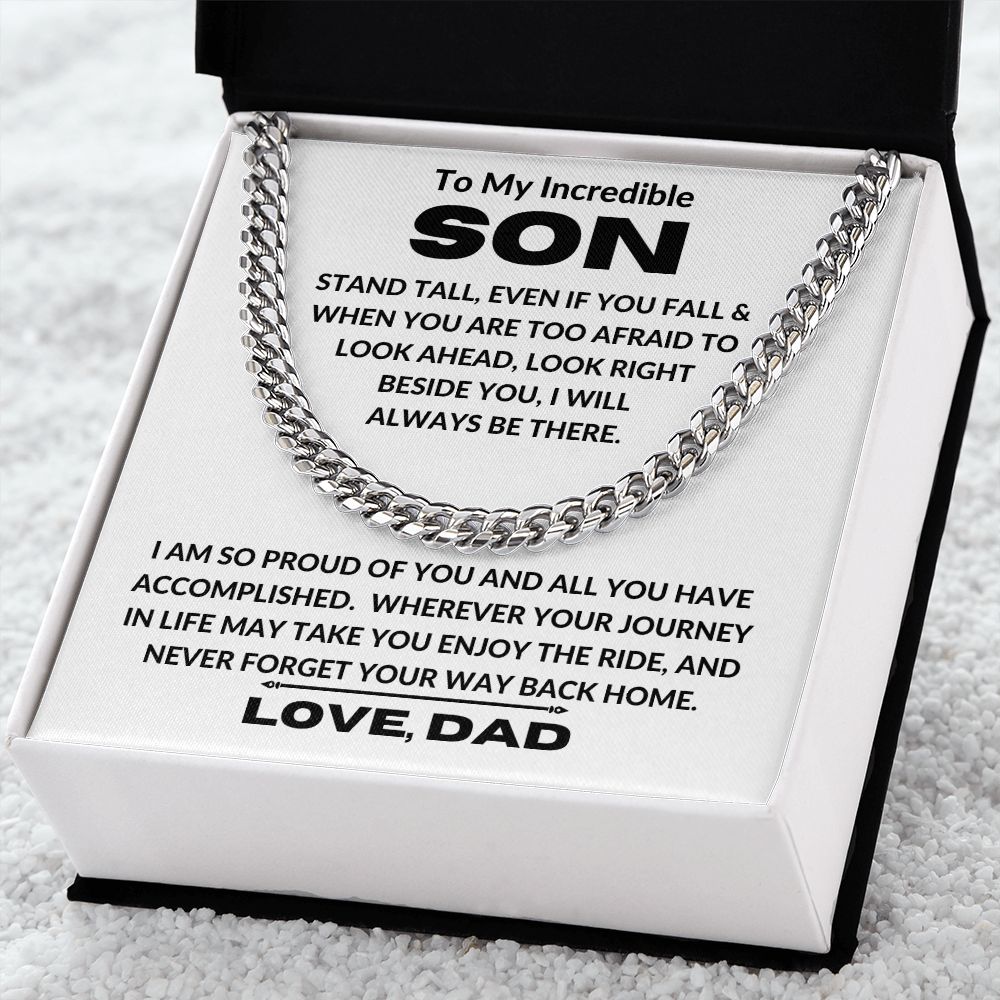 Dad - To My Incredible Son - Stand Tall - Cuban Link Chain - Son Gift - Graduation Gift - Birthday Gift - Christmas Gift