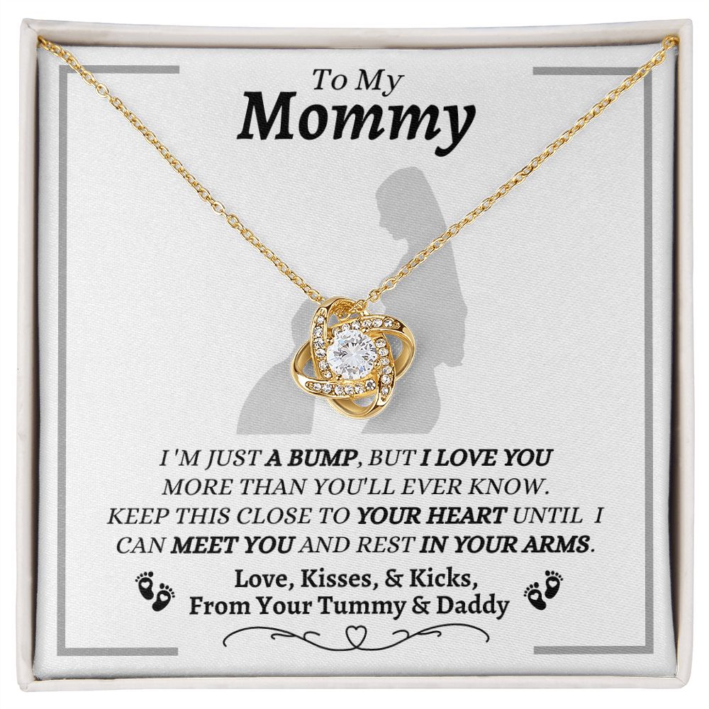 From Your Tummy & Daddy - To My Mommy - I Love You - Love Knot Necklace - Mom To Be From Baby's Daddy- New Mom Gift - Keepsake Gift
