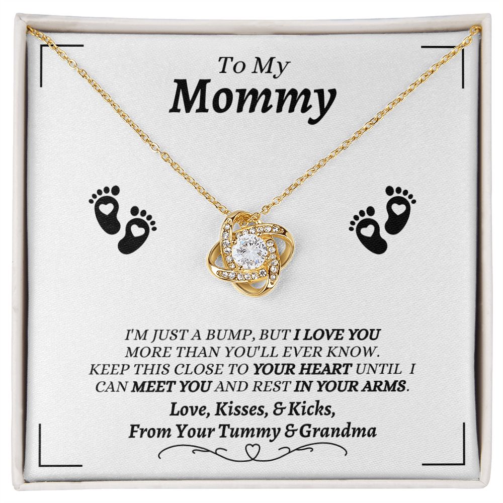 From Your Tummy & Grandma - To My Mommy - I Love You - Love Knot Necklace - Baby's Grandma Gift for Mommy - New Mom Gift