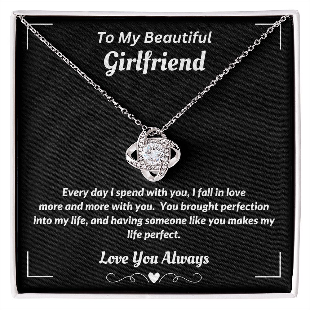 Boyfriend - To My Beautiful Girlfriend - I Fall In Love More - Love Knot Necklace - Gift for Girlfriend - Birthday Gift - Christmas Gift