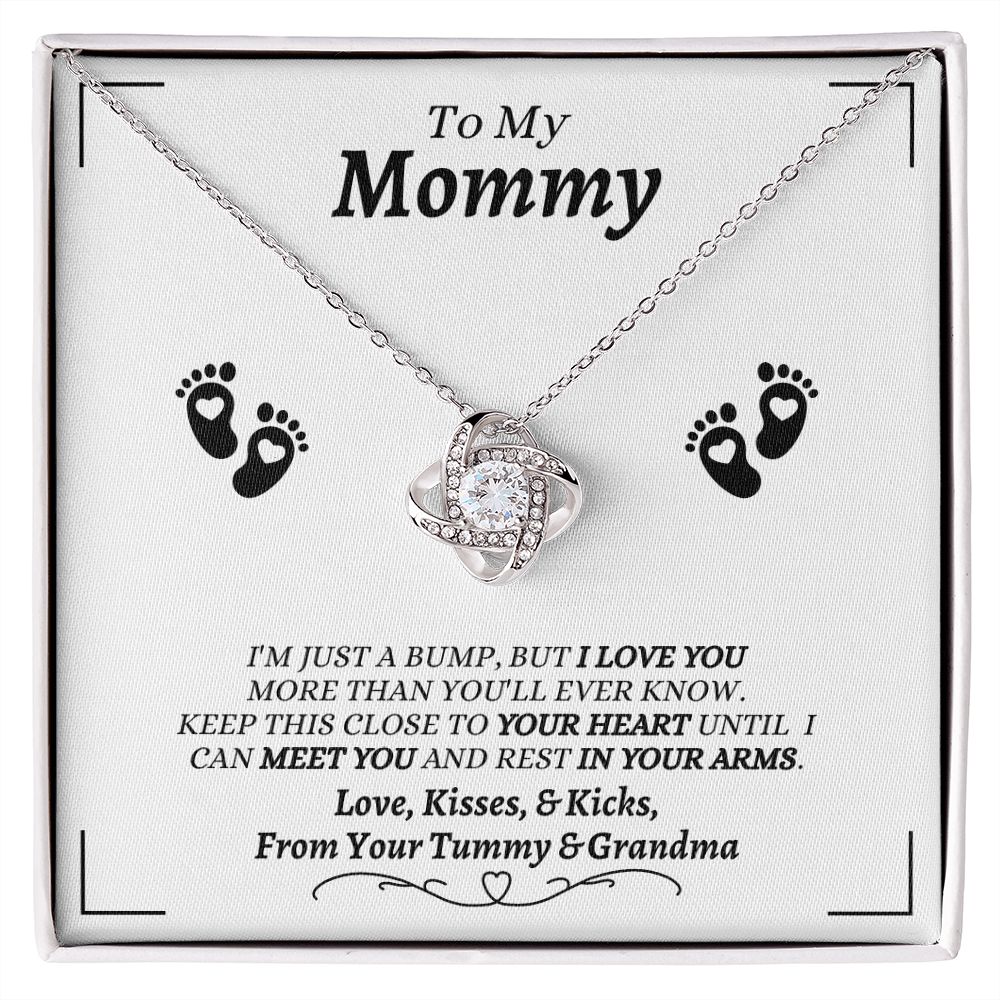 From Your Tummy & Grandma - To My Mommy - I Love You - Love Knot Necklace - Baby's Grandma Gift for Mommy - New Mom Gift