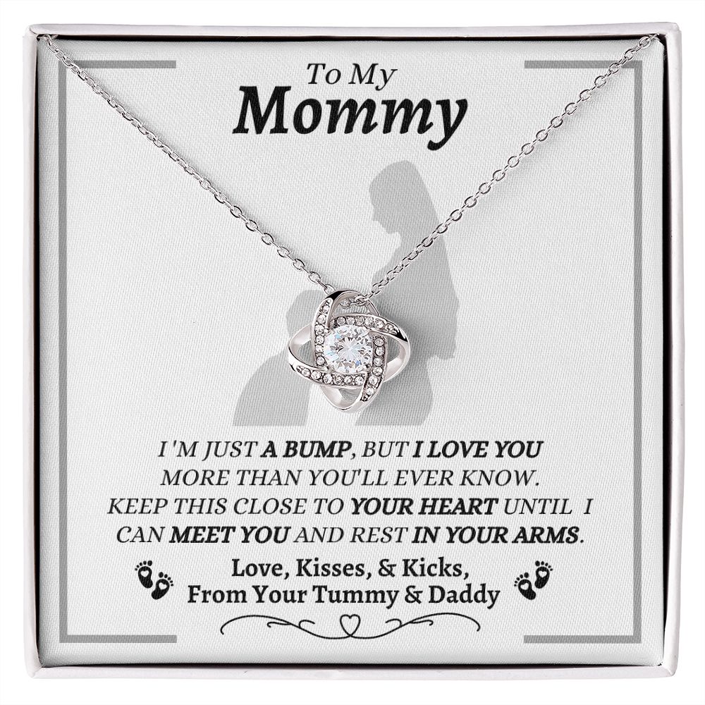 From Your Tummy & Daddy - To My Mommy - I Love You - Love Knot Necklace - Mom To Be From Baby's Daddy- New Mom Gift - Keepsake Gift