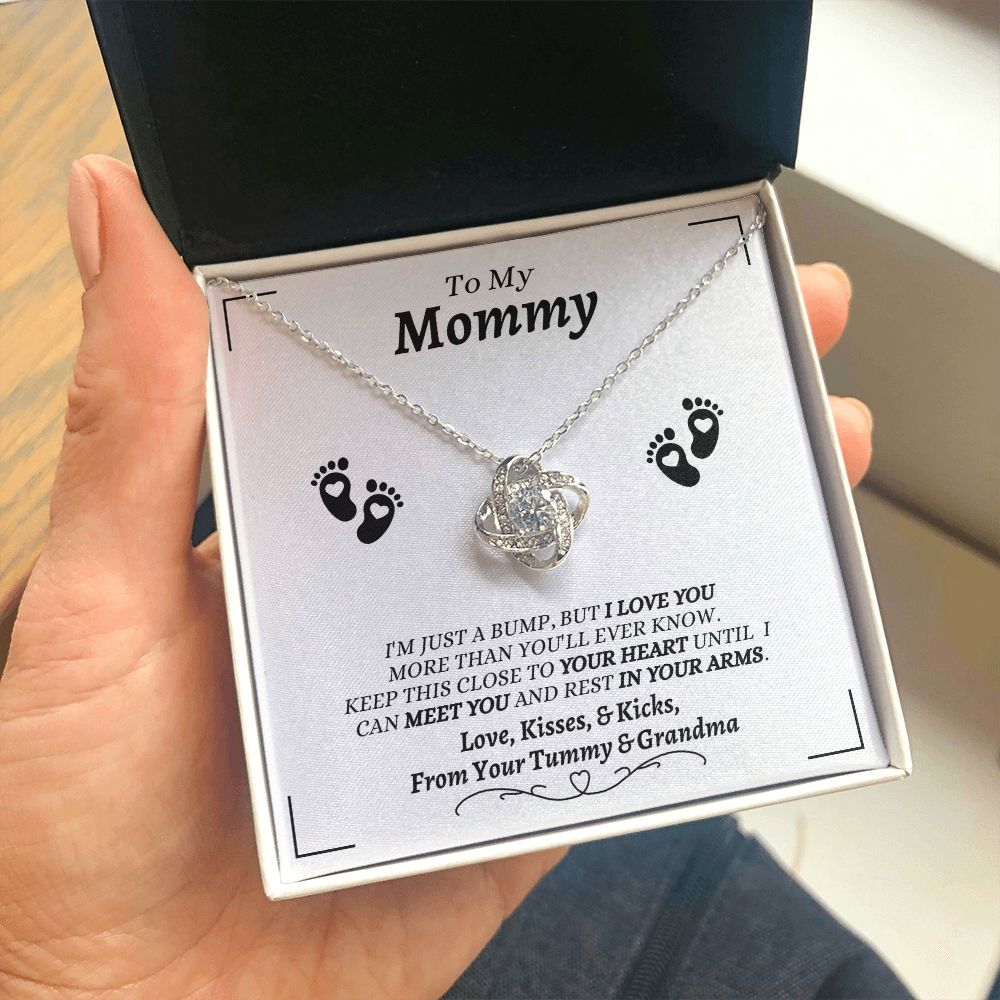 From Your Tummy & Grandma - To My Mommy - I Love You - Love Knot Necklace - Baby's Grandma Gift for Mommy - New Mom Gift