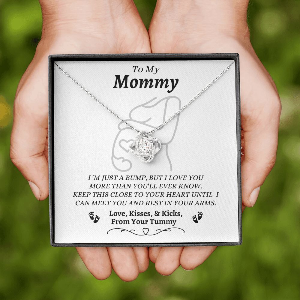 From Your Tummy - To My Mommy - I Love You - Love Knot Necklace - Mom To Be Gift - Baby Shower Gift - Expectant Mother Gift From Family & Friends