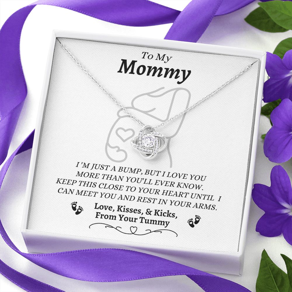 From Your Tummy - To My Mommy - I Love You - Love Knot Necklace - Mom To Be Gift - Baby Shower Gift - Expectant Mother Gift From Family & Friends