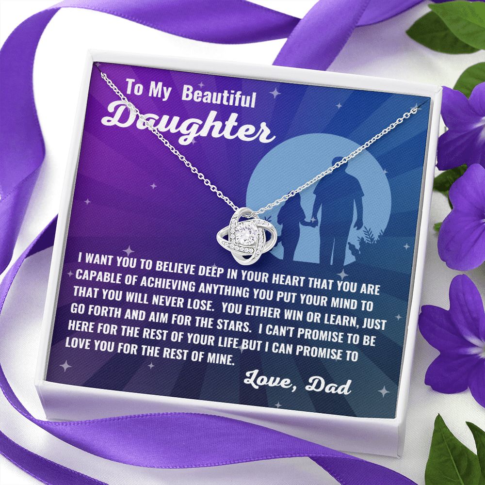 Dad - To My Beautiful Daughter - Deep In Your Heart - Love Knot Necklace - Daughter Gift - Birthday Gift - Christmas Gift