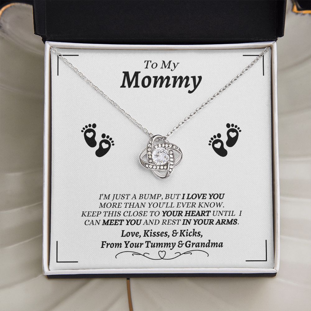 From Your Tummy & Grandma - To My Mommy - I Love You - Love Knot Necklace - Baby's Grandma Gift for Mommy - New Mom Gift