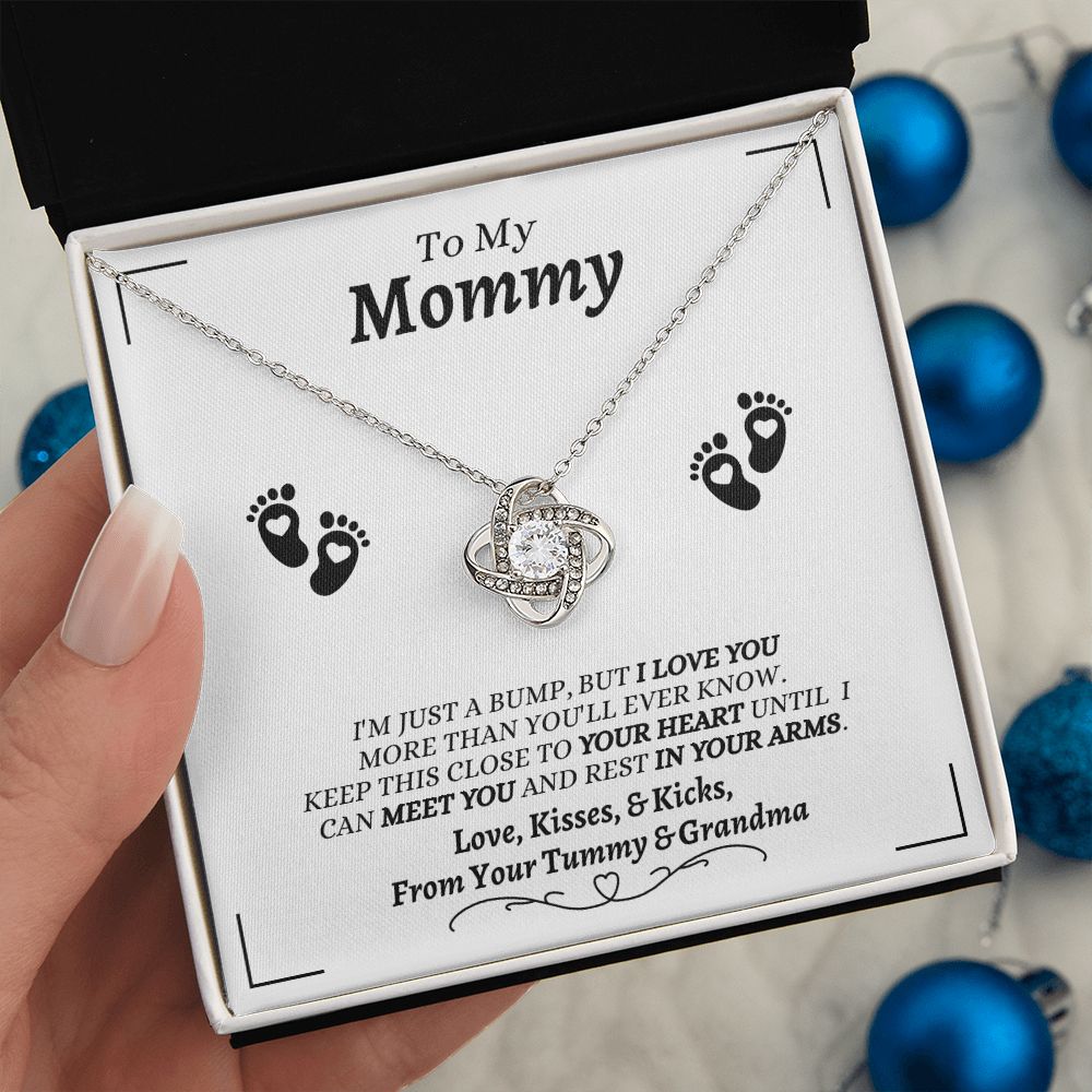 From Your Tummy & Grandma - To My Mommy - I Love You - Love Knot Necklace - Baby's Grandma Gift for Mommy - New Mom Gift