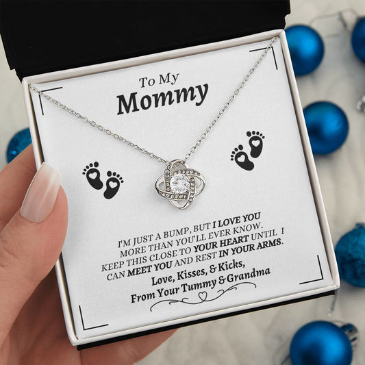 From Your Tummy & Grandma - To My Mommy - I Love You - Love Knot Necklace - Baby's Grandma Gift for Mommy - New Mom Gift