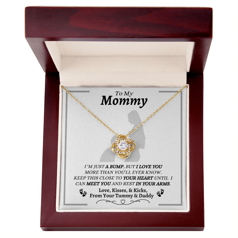 From Your Tummy & Daddy - To My Mommy - I Love You - Love Knot Necklace - Mom To Be From Baby's Daddy- New Mom Gift - Keepsake Gift