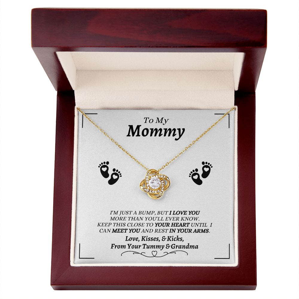 From Your Tummy & Grandma - To My Mommy - I Love You - Love Knot Necklace - Baby's Grandma Gift for Mommy - New Mom Gift