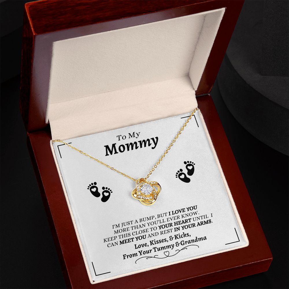 From Your Tummy & Grandma - To My Mommy - I Love You - Love Knot Necklace - Baby's Grandma Gift for Mommy - New Mom Gift