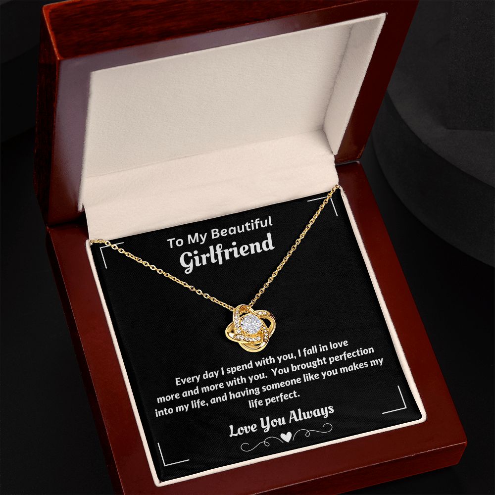 Boyfriend - To My Beautiful Girlfriend - I Fall In Love More - Love Knot Necklace - Gift for Girlfriend - Birthday Gift - Christmas Gift