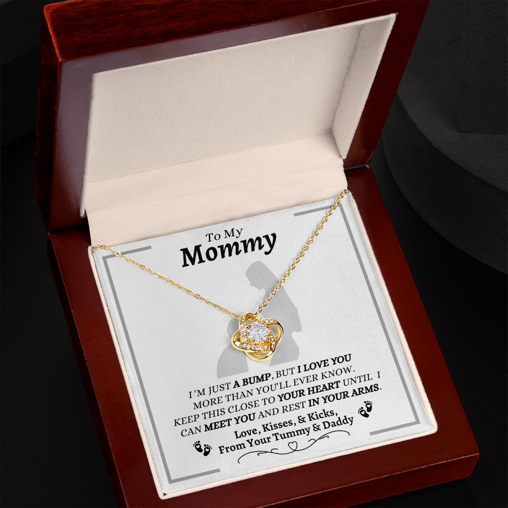 From Your Tummy & Daddy - To My Mommy - I Love You - Love Knot Necklace - Mom To Be From Baby's Daddy- New Mom Gift - Keepsake Gift