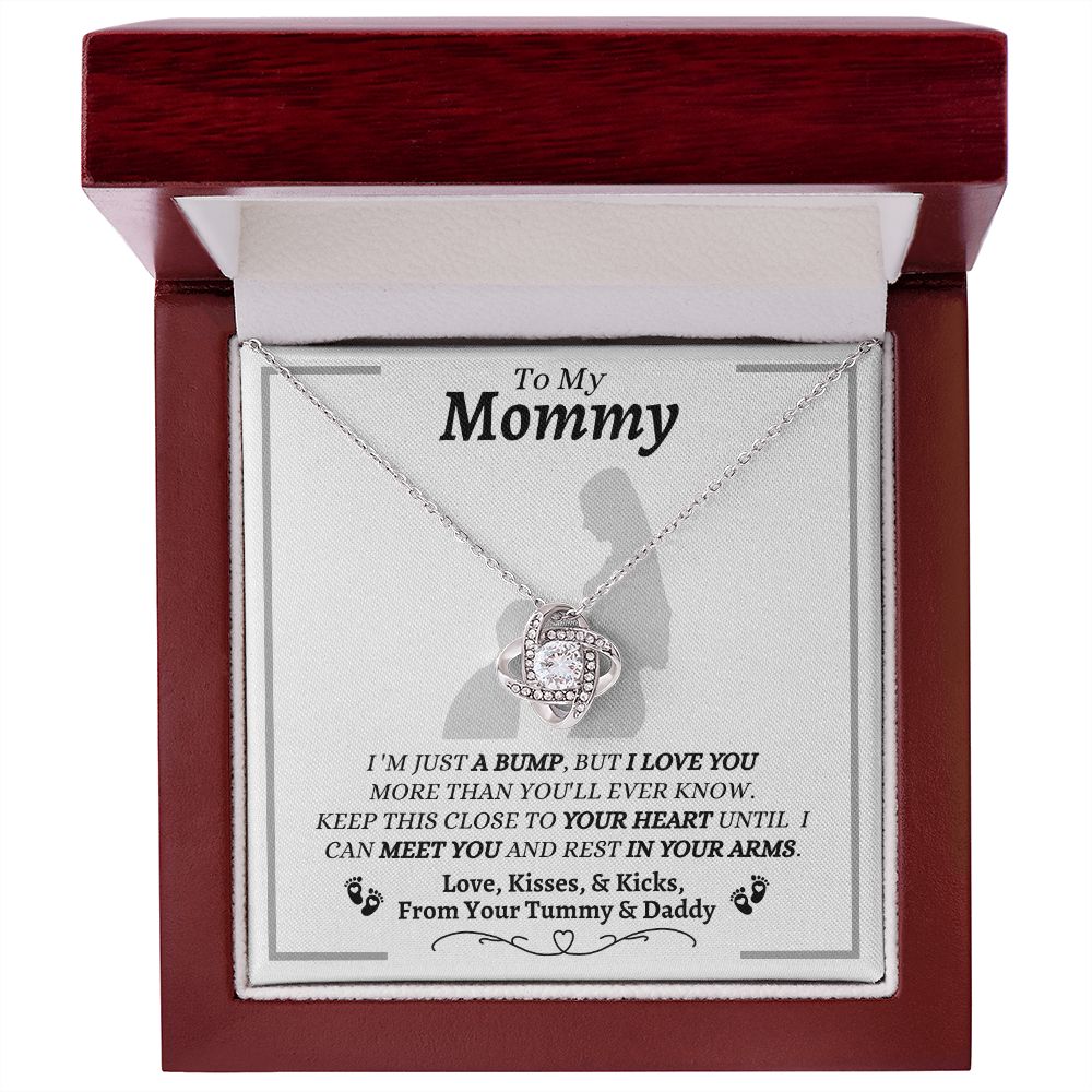 From Your Tummy & Daddy - To My Mommy - I Love You - Love Knot Necklace - Mom To Be From Baby's Daddy- New Mom Gift - Keepsake Gift