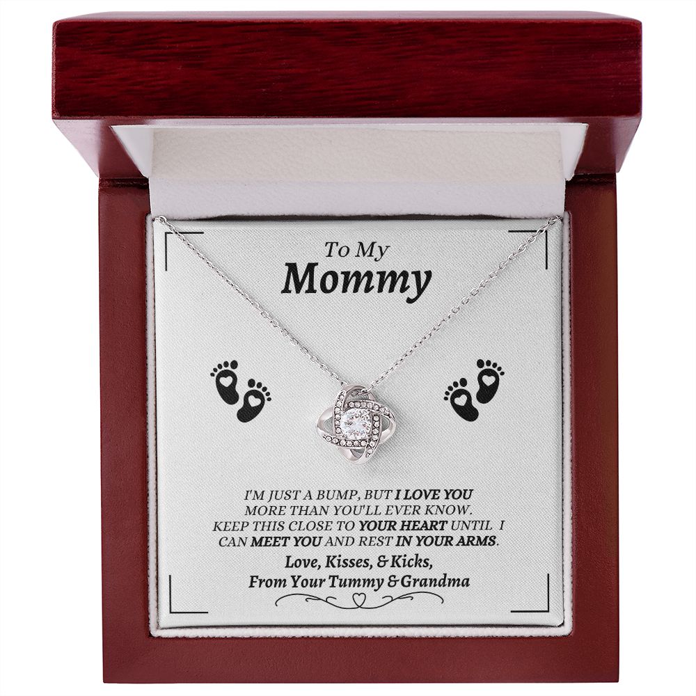 From Your Tummy & Grandma - To My Mommy - I Love You - Love Knot Necklace - Baby's Grandma Gift for Mommy - New Mom Gift