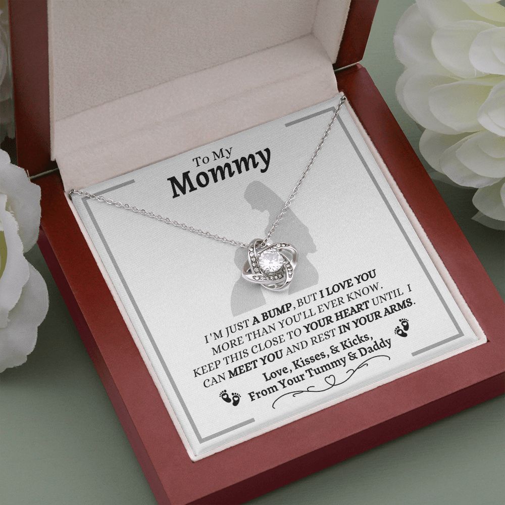 From Your Tummy & Daddy - To My Mommy - I Love You - Love Knot Necklace - Mom To Be From Baby's Daddy- New Mom Gift - Keepsake Gift