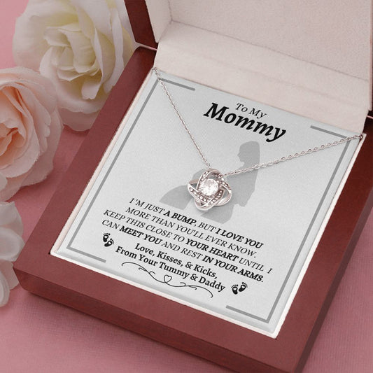 From Your Tummy & Daddy - To My Mommy - I Love You - Love Knot Necklace - Mom To Be From Baby's Daddy- New Mom Gift - Keepsake Gift