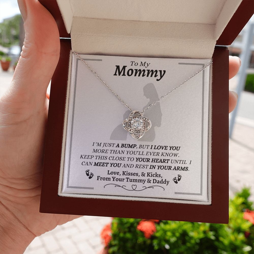 From Your Tummy & Daddy - To My Mommy - I Love You - Love Knot Necklace - Mom To Be From Baby's Daddy- New Mom Gift - Keepsake Gift