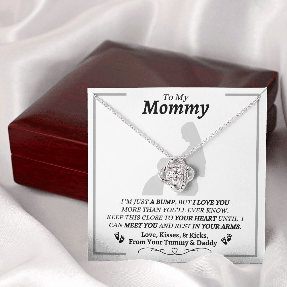 From Your Tummy & Daddy - To My Mommy - I Love You - Love Knot Necklace - Mom To Be From Baby's Daddy- New Mom Gift - Keepsake Gift