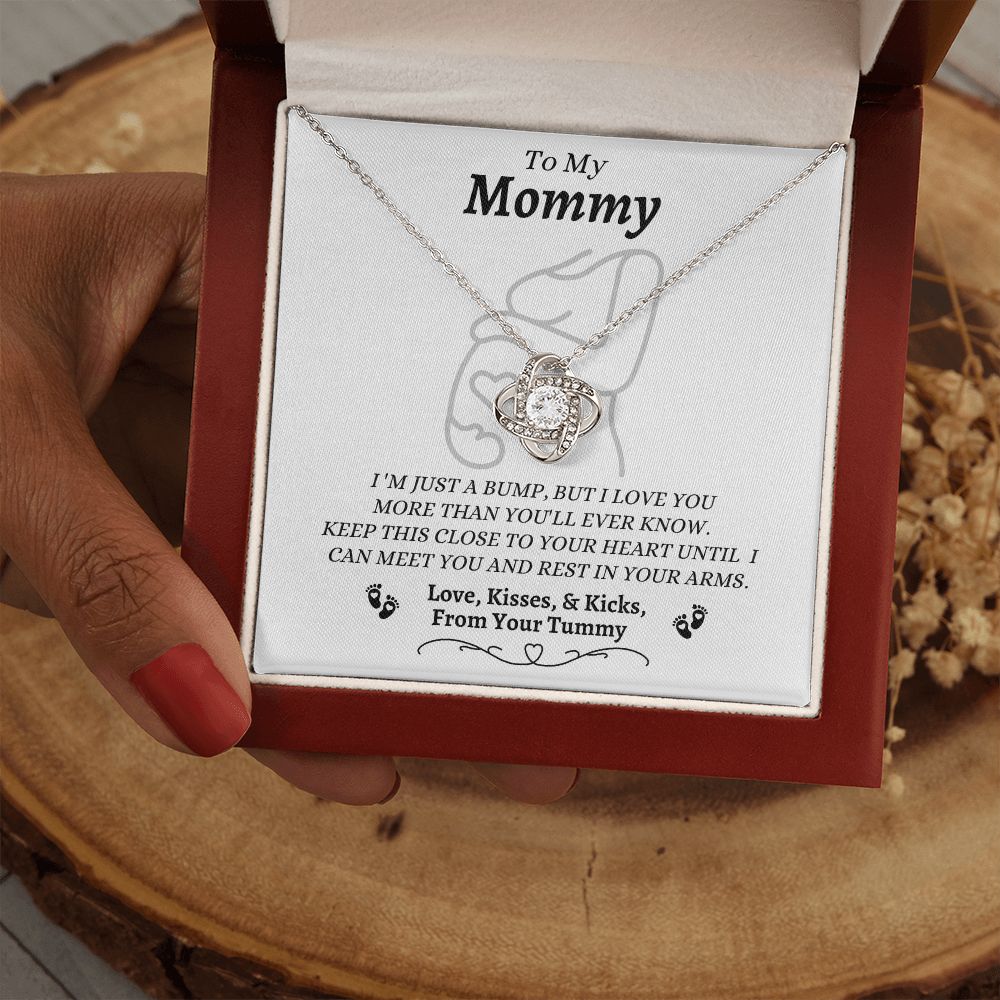 From Your Tummy - To My Mommy - I Love You - Love Knot Necklace - Mom To Be Gift - Baby Shower Gift - Expectant Mother Gift From Family & Friends