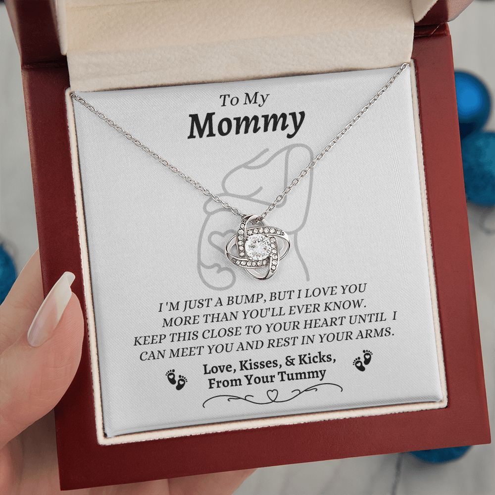 From Your Tummy - To My Mommy - I Love You - Love Knot Necklace - Mom To Be Gift - Baby Shower Gift - Expectant Mother Gift From Family & Friends