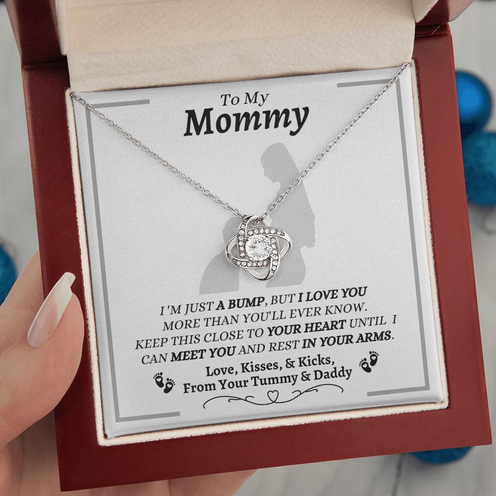 From Your Tummy & Daddy - To My Mommy - I Love You - Love Knot Necklace - Mom To Be From Baby's Daddy- New Mom Gift - Keepsake Gift