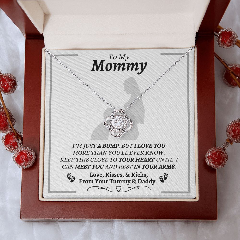 From Your Tummy & Daddy - To My Mommy - I Love You - Love Knot Necklace - Mom To Be From Baby's Daddy- New Mom Gift - Keepsake Gift