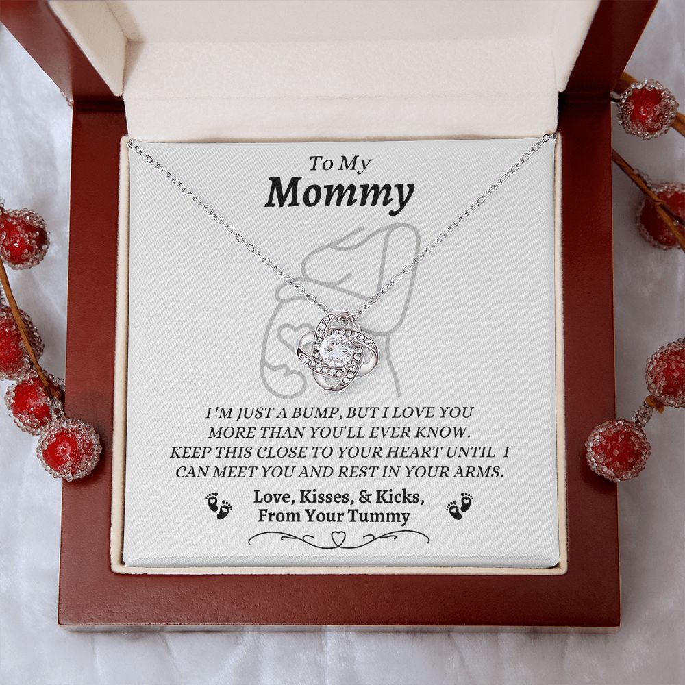From Your Tummy - To My Mommy - I Love You - Love Knot Necklace - Mom To Be Gift - Baby Shower Gift - Expectant Mother Gift From Family & Friends