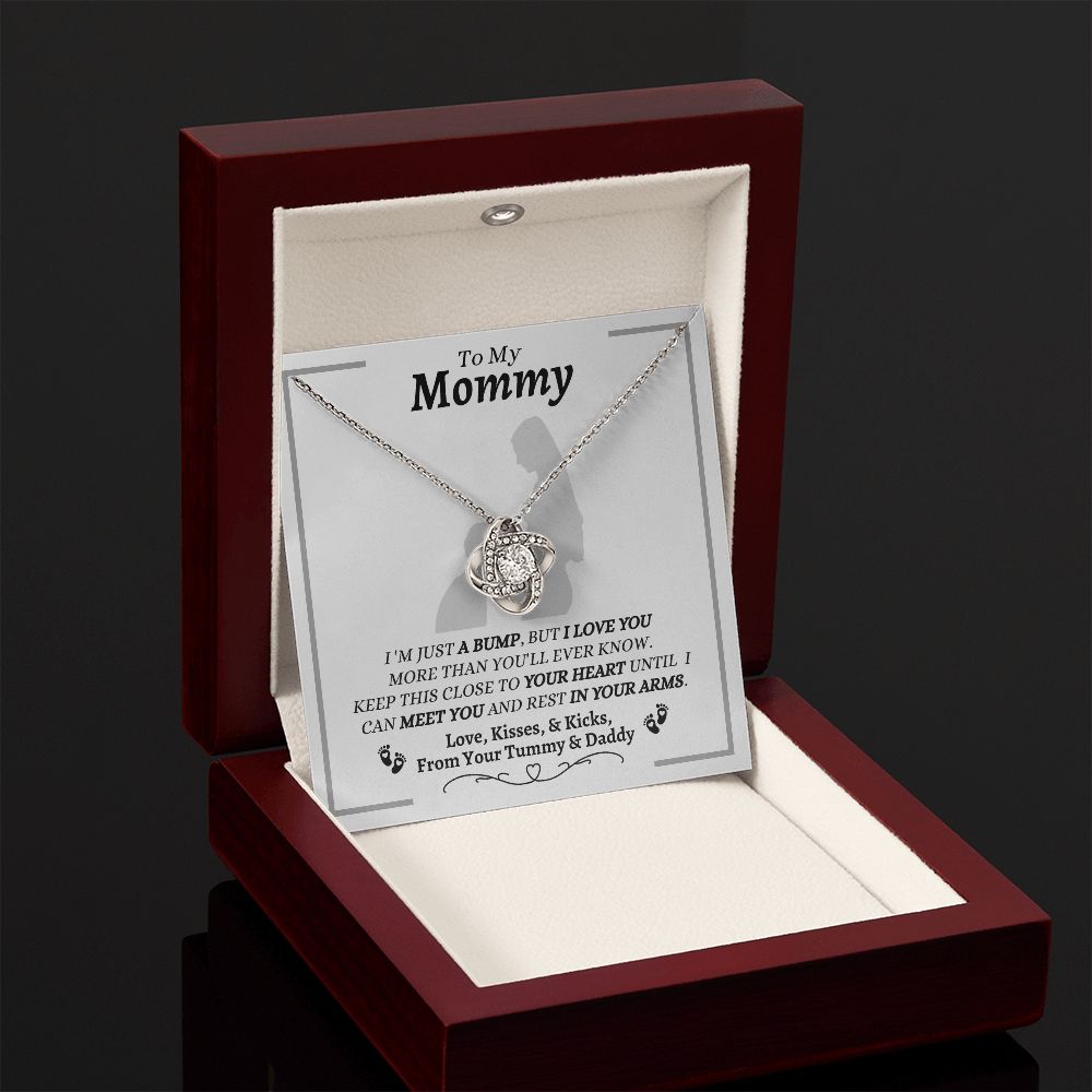 From Your Tummy & Daddy - To My Mommy - I Love You - Love Knot Necklace - Mom To Be From Baby's Daddy- New Mom Gift - Keepsake Gift