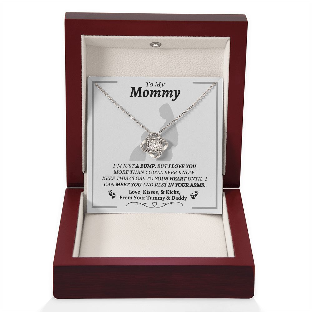 From Your Tummy & Daddy - To My Mommy - I Love You - Love Knot Necklace - Mom To Be From Baby's Daddy- New Mom Gift - Keepsake Gift
