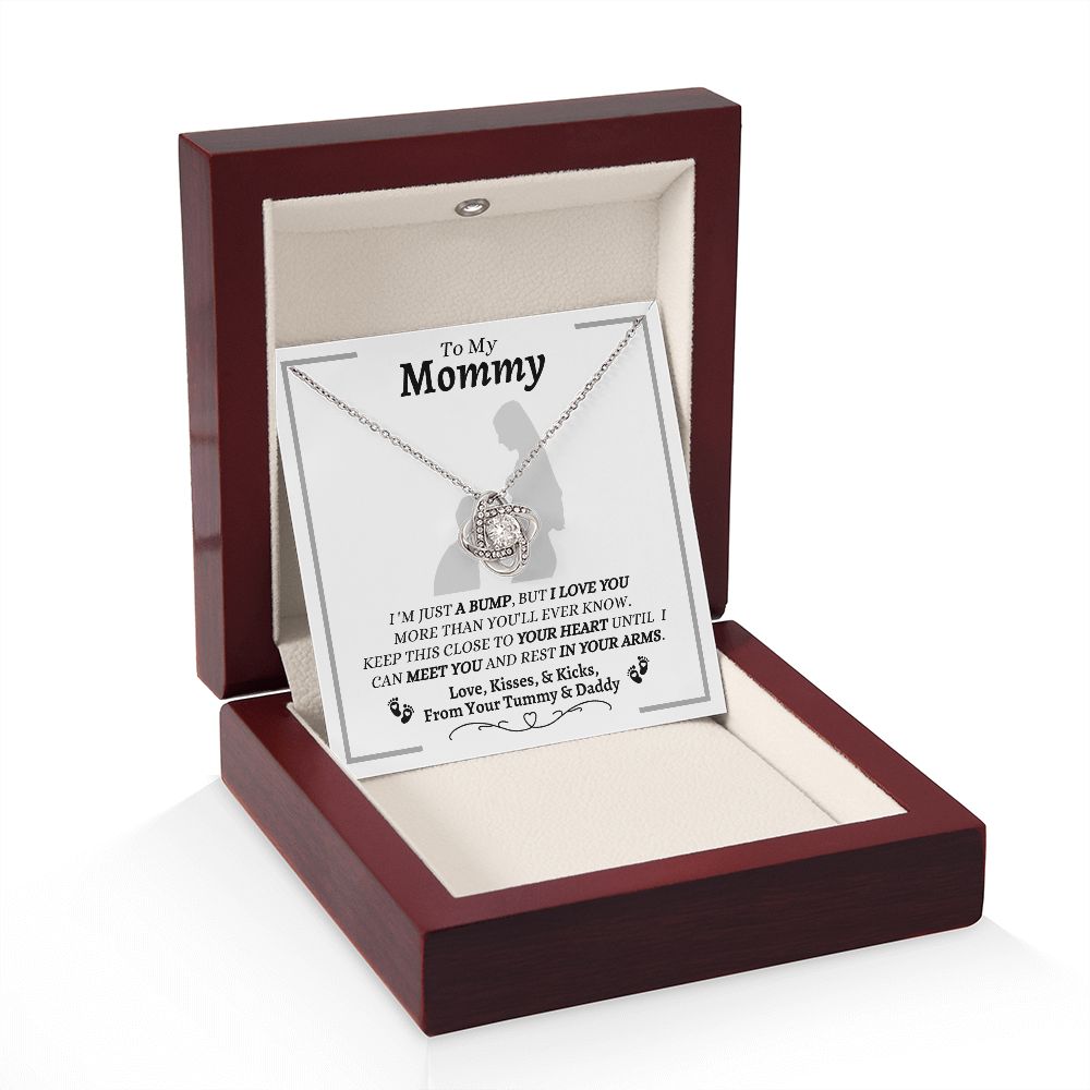 From Your Tummy & Daddy - To My Mommy - I Love You - Love Knot Necklace - Mom To Be From Baby's Daddy- New Mom Gift - Keepsake Gift