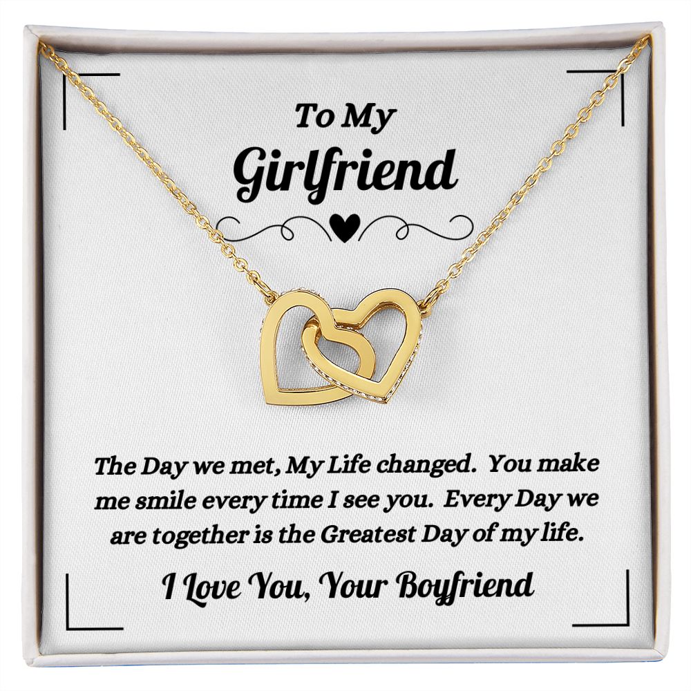Boyfriend - To My Girlfriend - The Day We Met - Interlocking Hearts Necklace - Gift for Girlfriend - Birthday Gift - Christmas Gift
