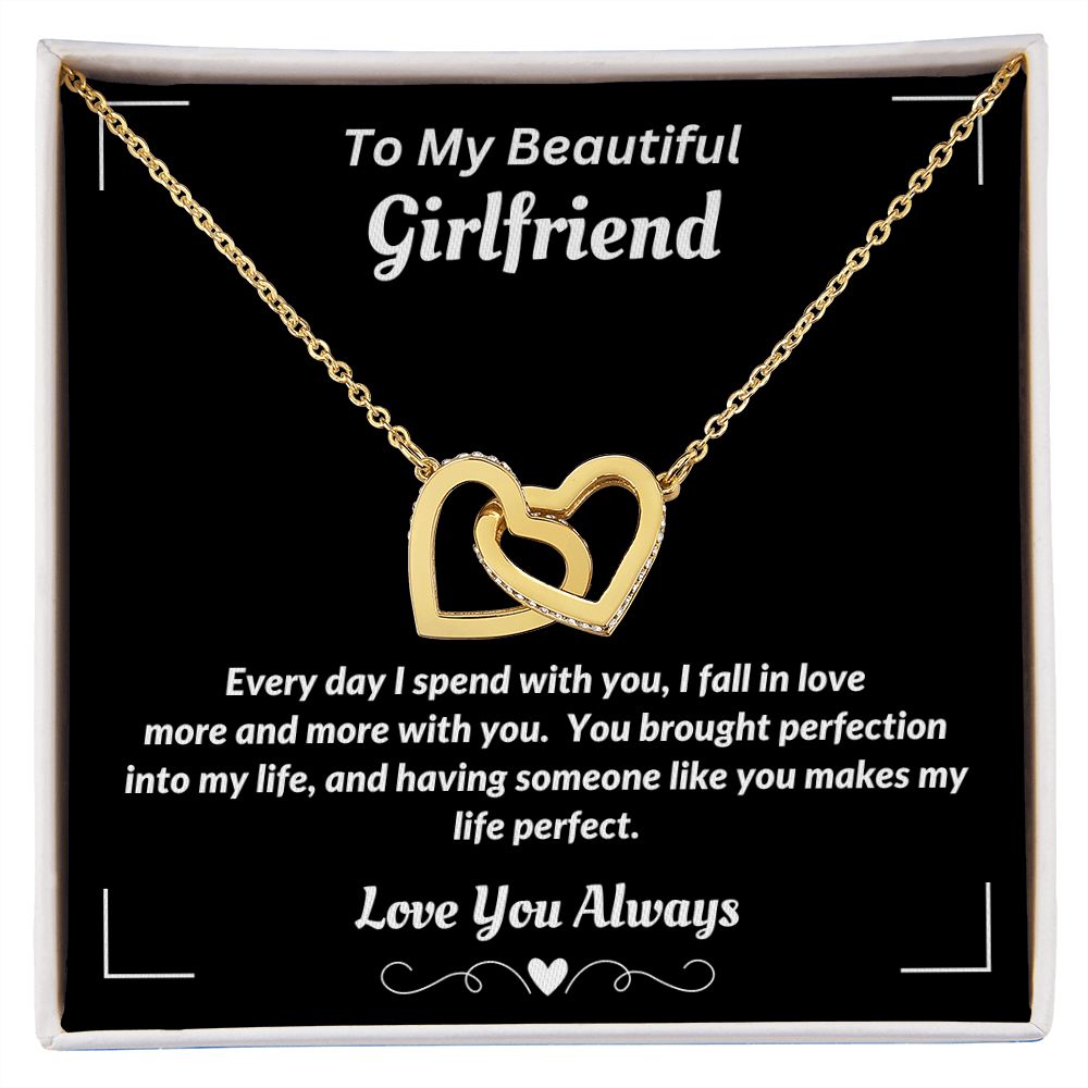 Boyfriend - To My Beautiful Girlfriend - I Fall In Love More - Interlocking Hearts Necklace - Gift for Girlfriend - Birthday Gift - Christmas Gift