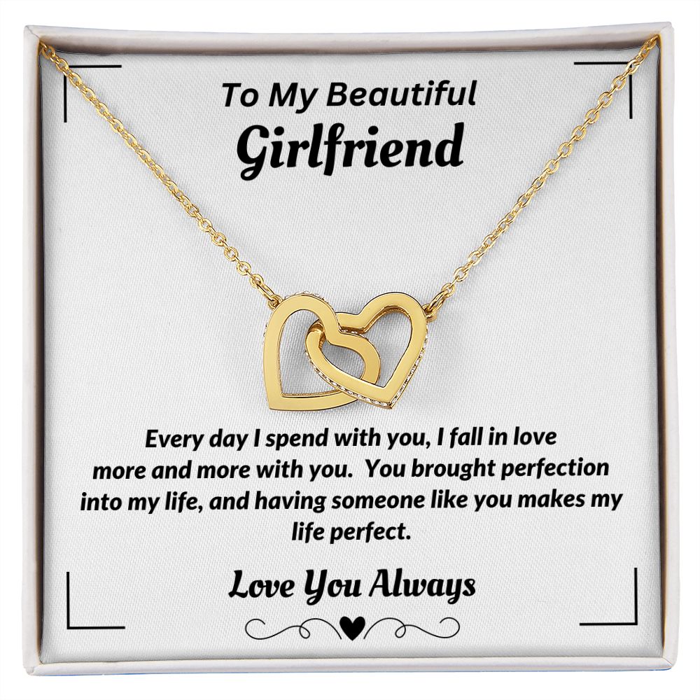 Boyfriend - To My Girlfriend - I Fall In Love More - Interlocking Hearts Necklace - Gift for Girlfriend - Birthday Gift - Christmas Gift