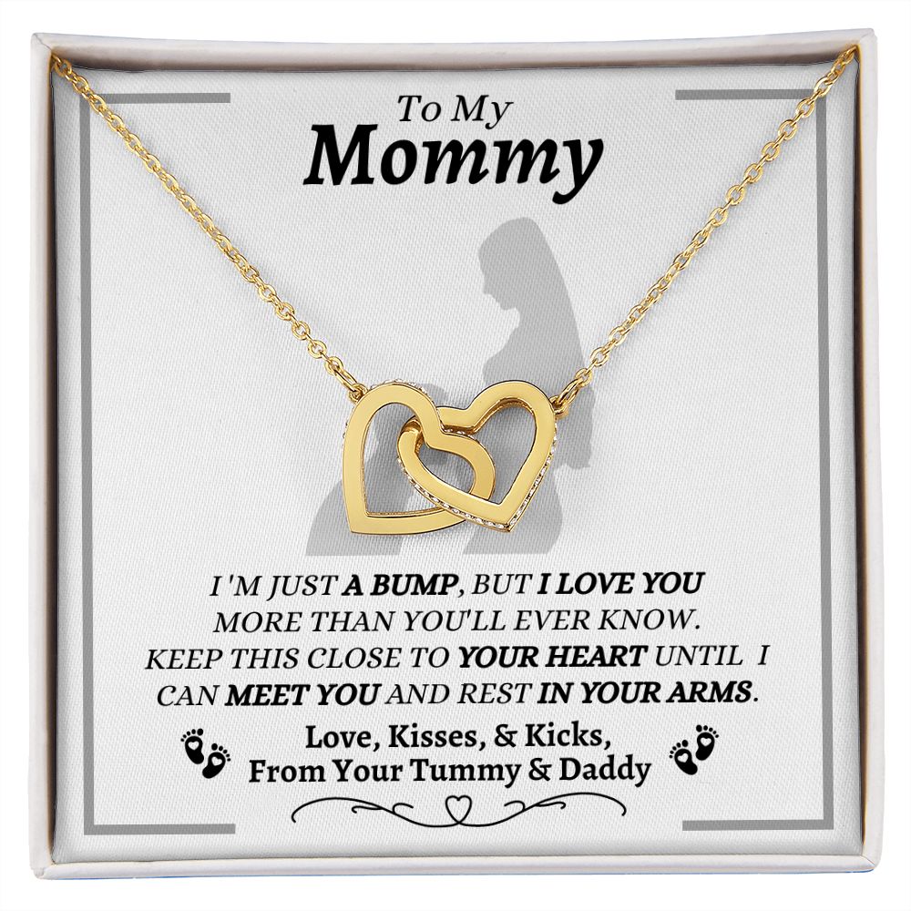From Your Tummy & Daddy - To My Mommy - Interlocking Hearts Necklace - New Mom Gift - Keepsake Gift