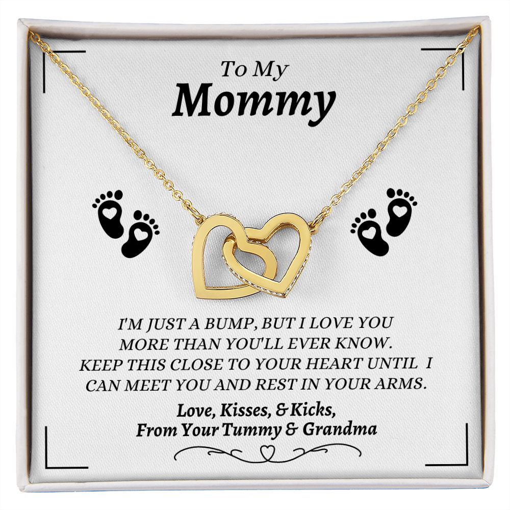 From Your Tummy & Grandma - To My Mommy - I Love You - Interlocking Hearts Necklace - From Grandma For Baby's Mommy Gift
