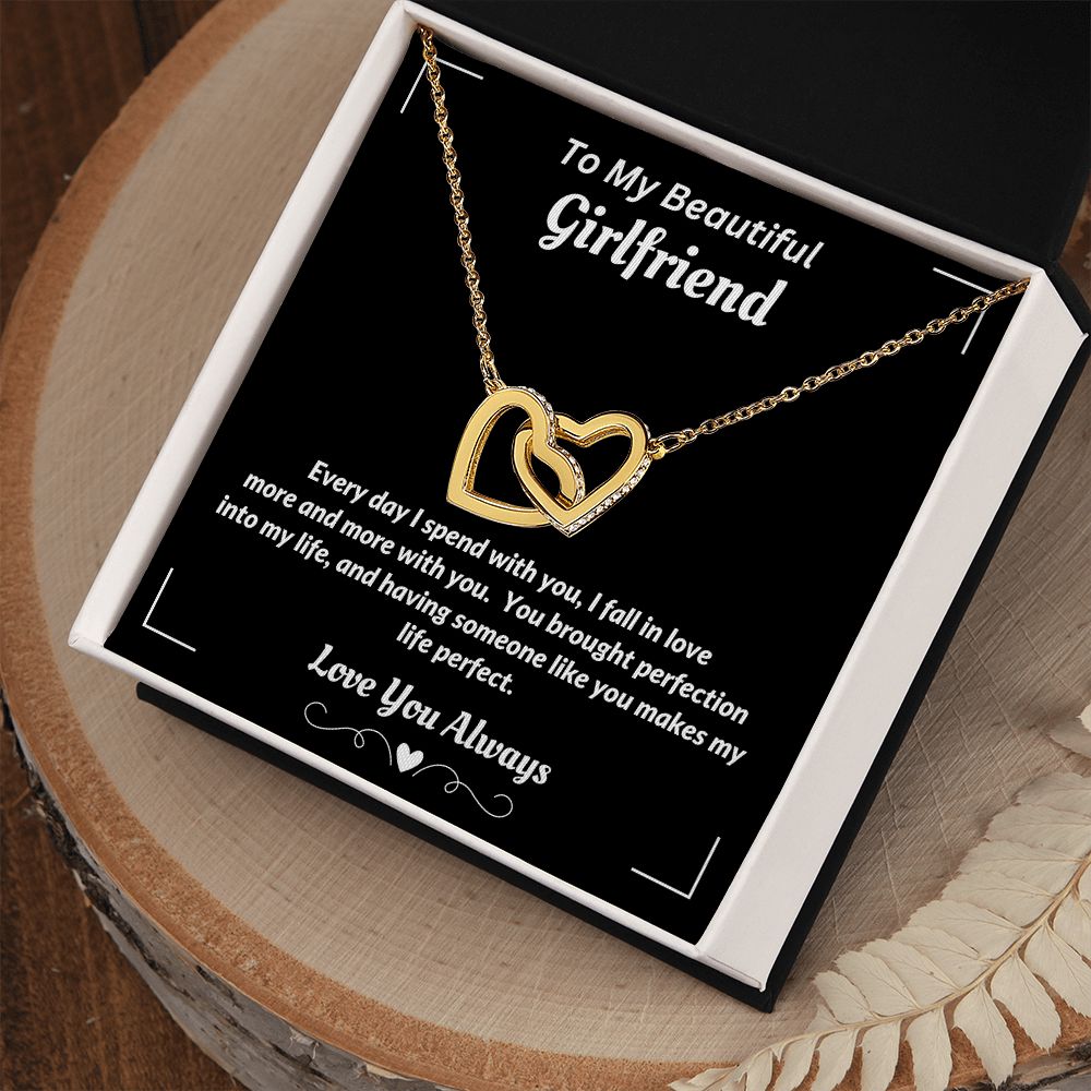 Boyfriend - To My Beautiful Girlfriend - I Fall In Love More - Interlocking Hearts Necklace - Gift for Girlfriend - Birthday Gift - Christmas Gift