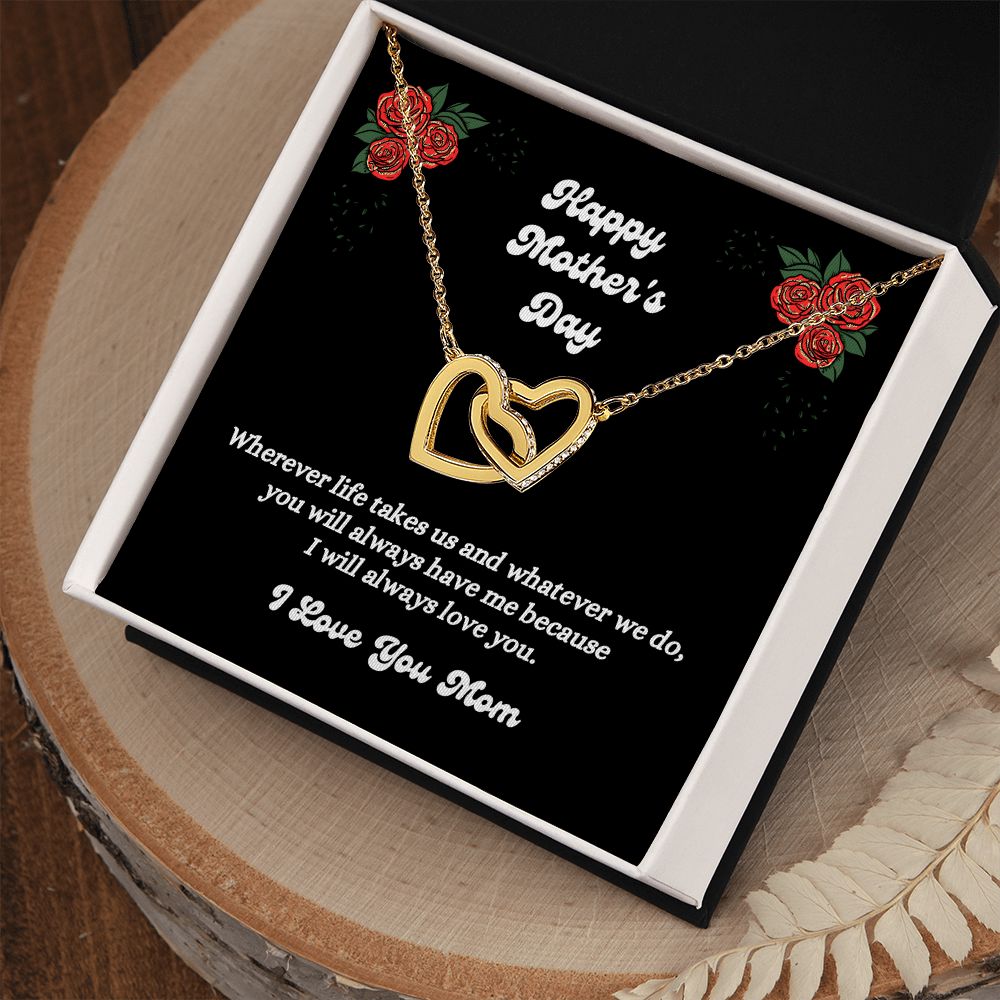 Happy Mother's Day - I Love You Mom - Interlocking Hearts Necklace