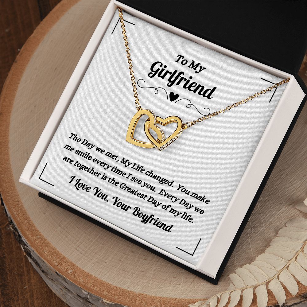 Boyfriend - To My Girlfriend - The Day We Met - Interlocking Hearts Necklace - Gift for Girlfriend - Birthday Gift - Christmas Gift